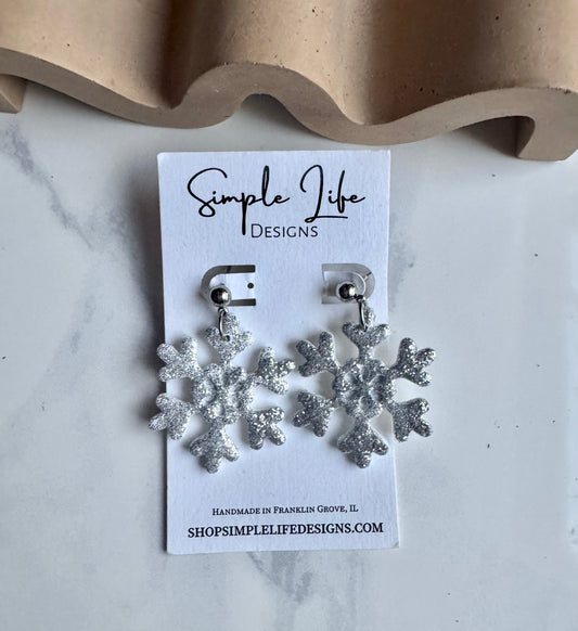Silver Sparkle Snowflake Texture Dangles