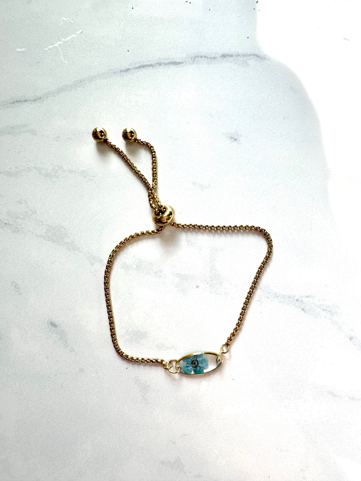 Blue Flower Gold Oval Bracelet