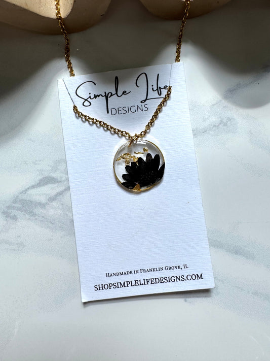Black Daisy and Gold Leaf Circle
