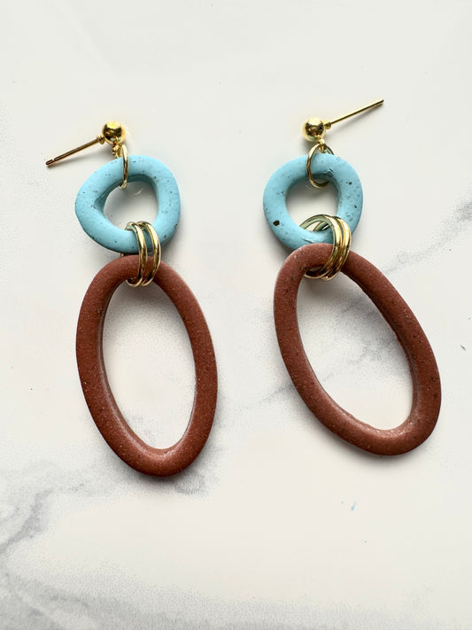 Turquoise and Rust Oval Jump Ring Studs