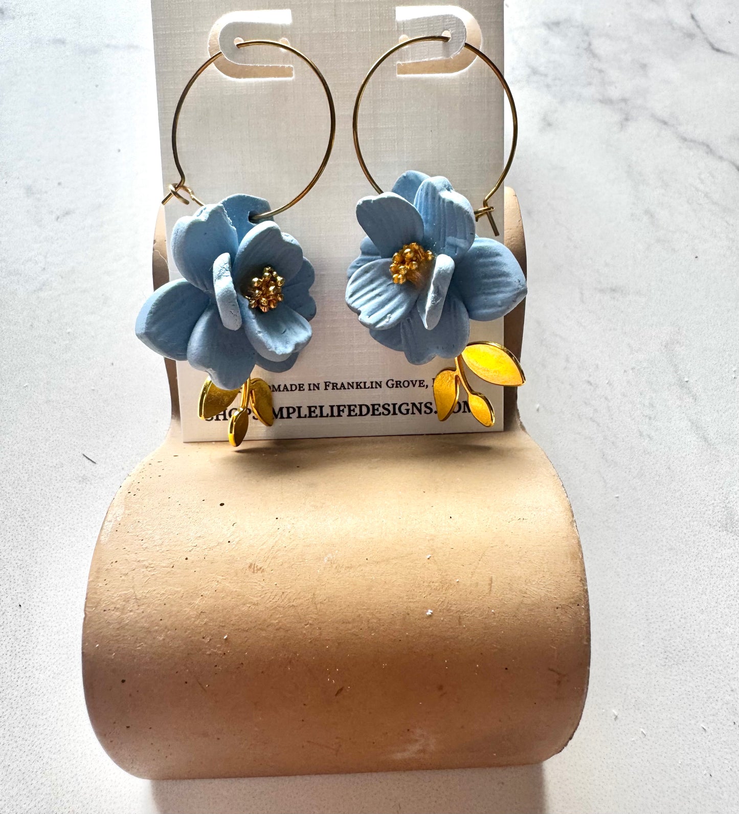 Handcrafted Flower Hoops- Light Blue