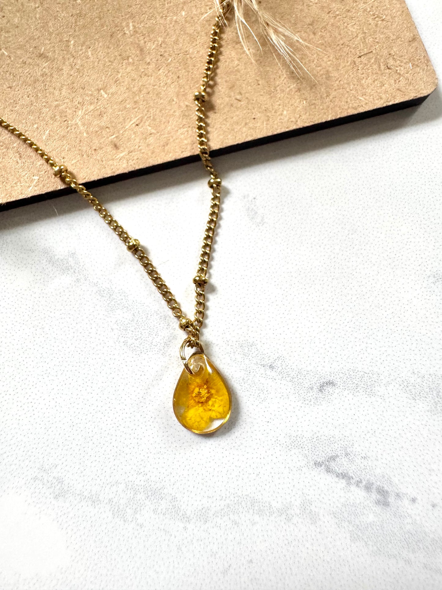 Yellow Flower Tear Drop Necklace