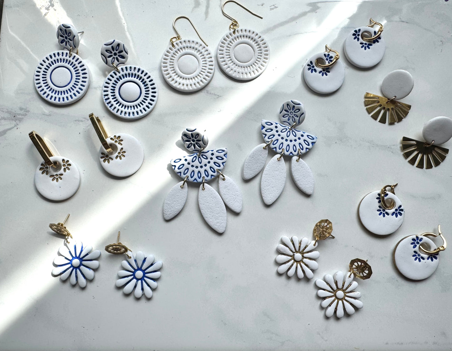 Boho Circle Dangles- Blue & White
