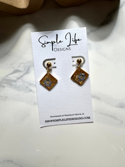 Forget Me Nots and Gold Leaf Dangles