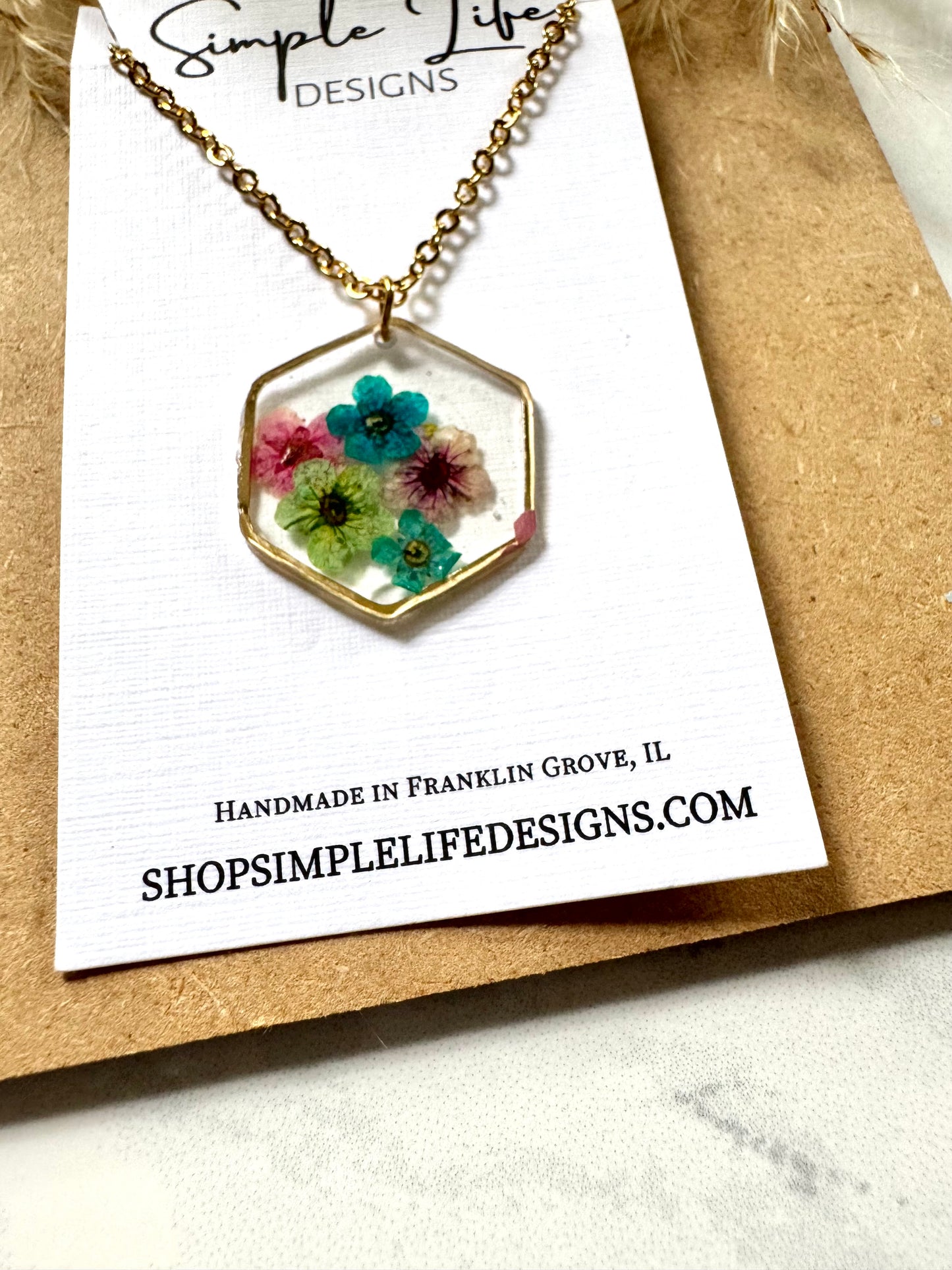 Multi Color Flower Hexagon Necklace