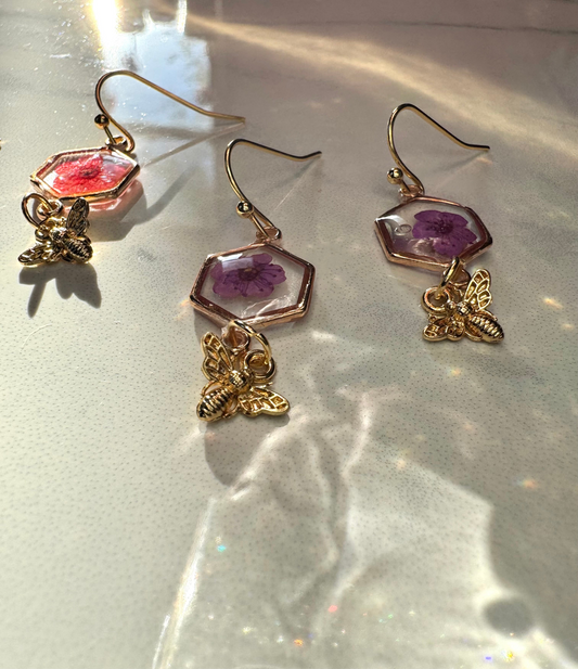 Flower Bee Charm Dangles