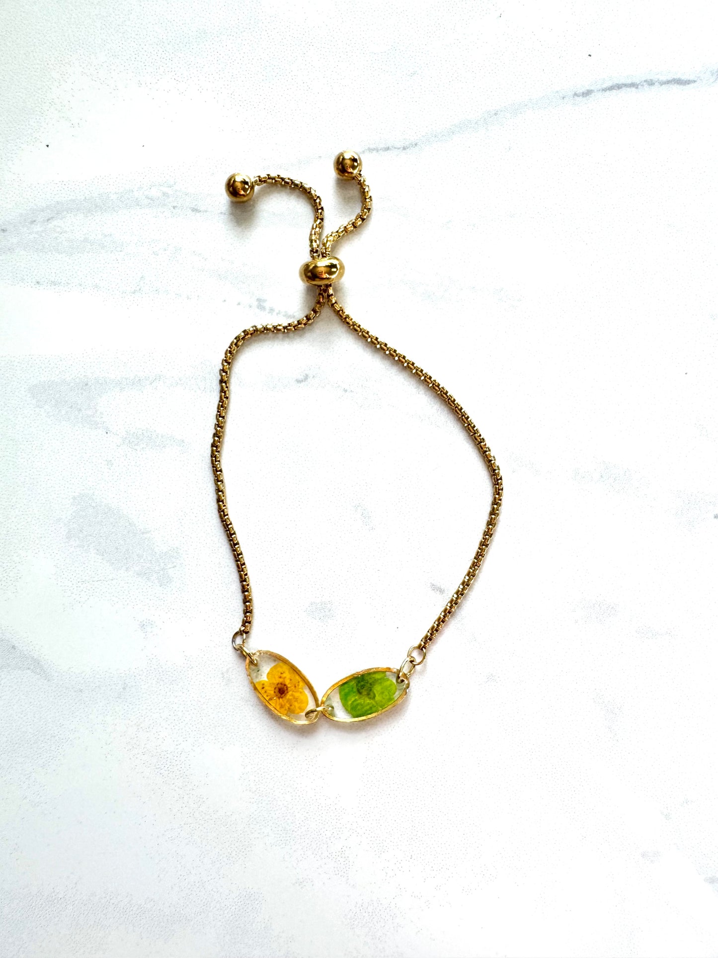 Green Yellow Flower Gold Bracelet