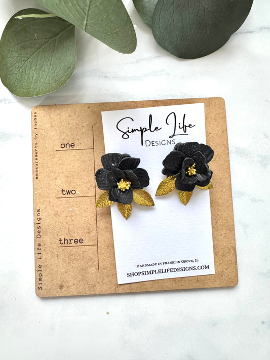 Layered Petals Flower Gold Leaf Studs