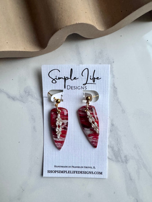 Simple Elegance Red Marble Almond Dangles