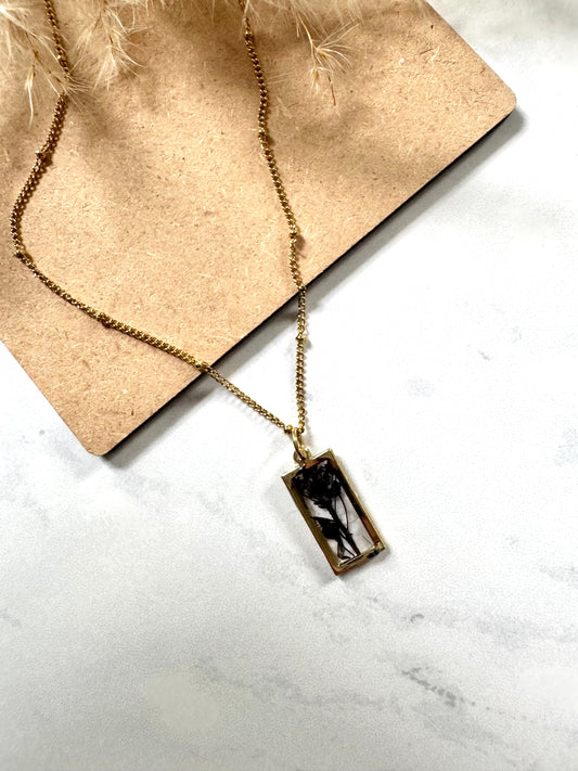 Black Flower Rectangle Necklace