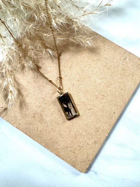 Black Flower Rectangle Necklace