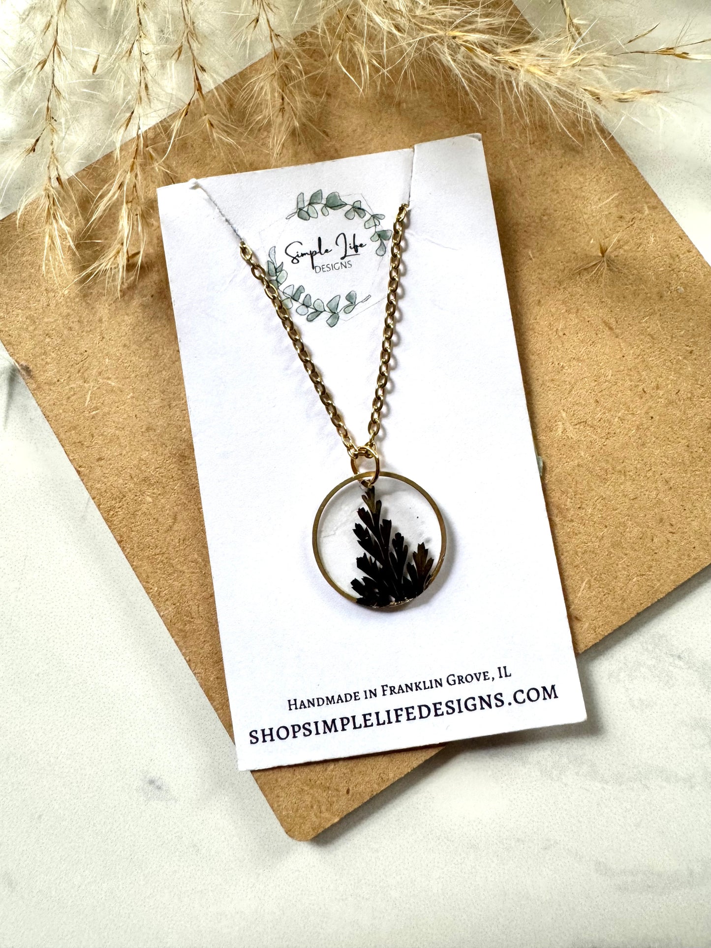 Black Fern Hexagon Necklace