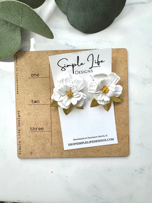 Layered Petals Flower Gold Leaf Studs