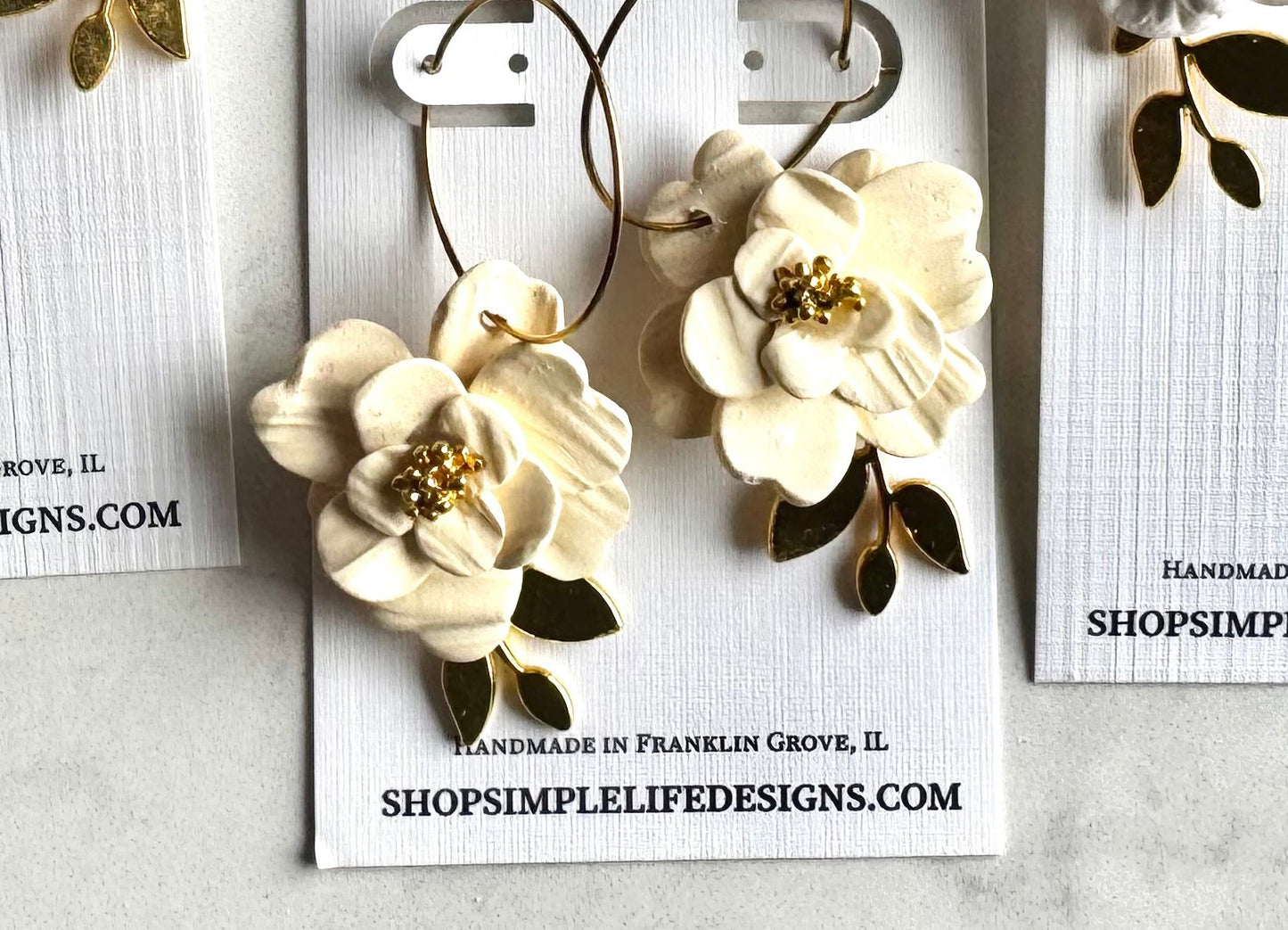Handcrafted Flower Hoops- Cream