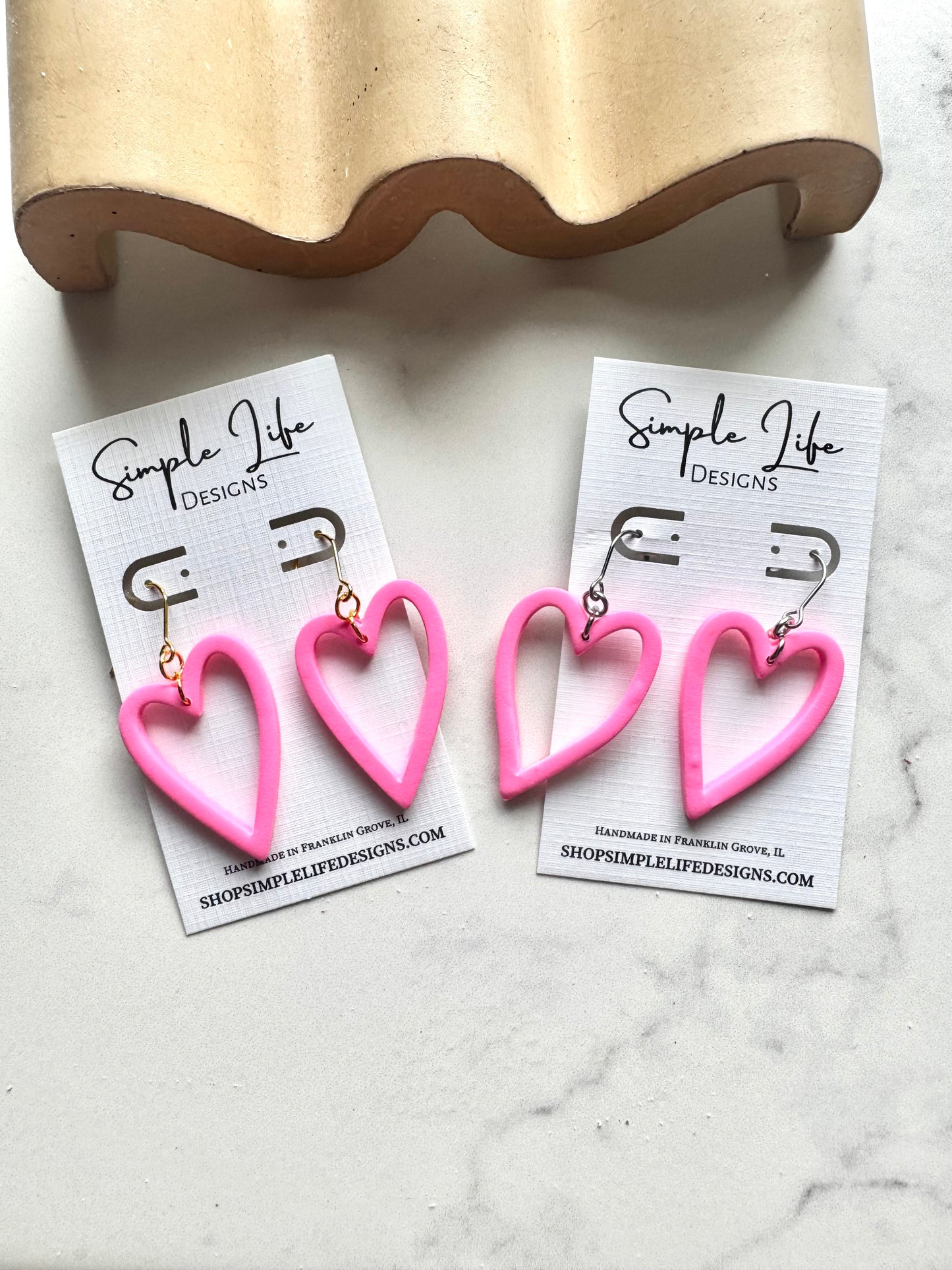 Pink Outline Heart Dangles