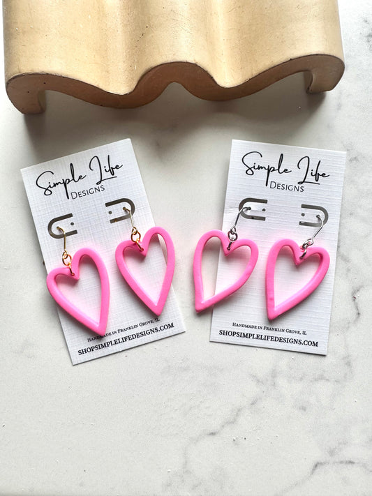Pink Outline Heart Dangles