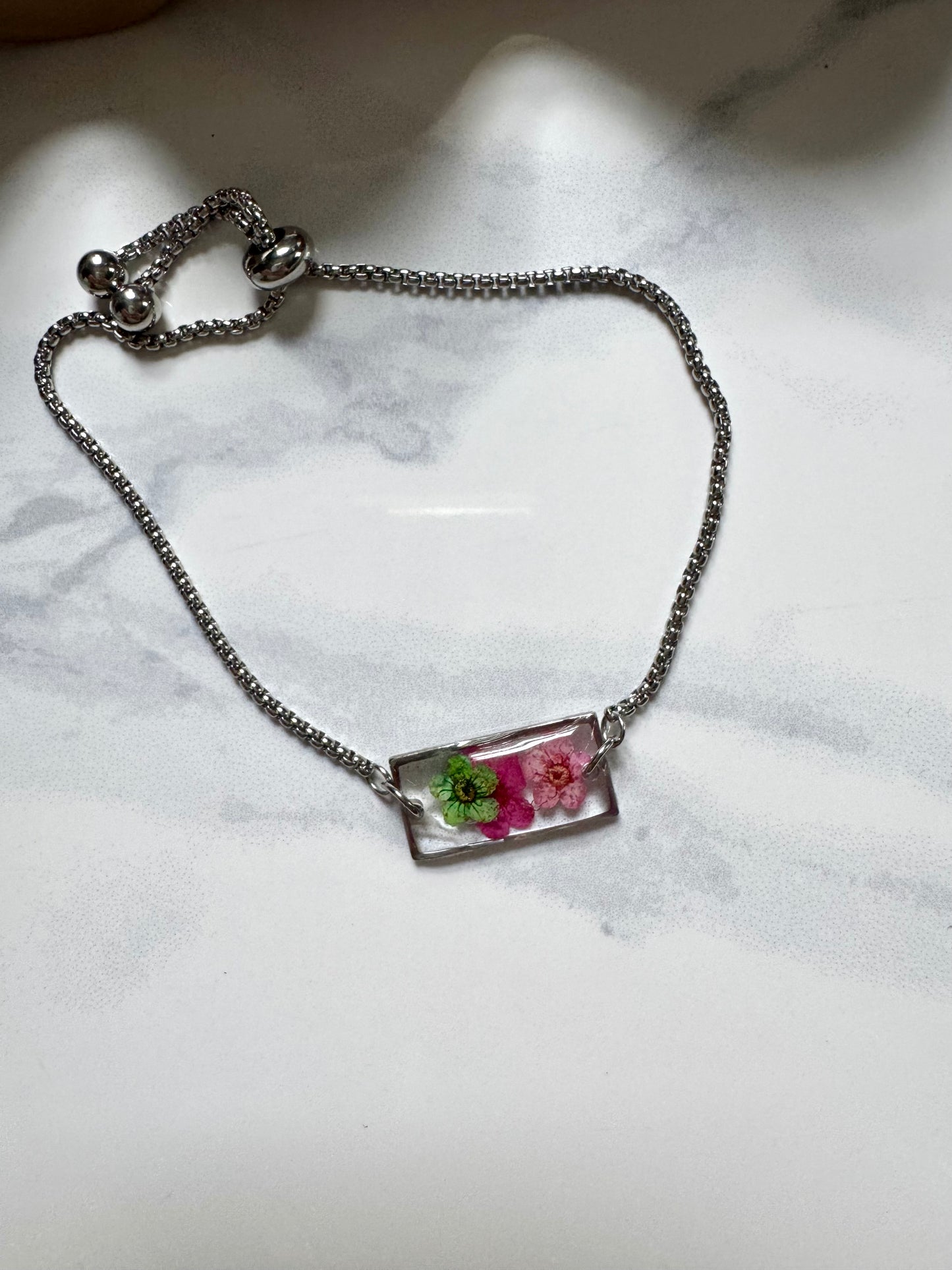 Pink and Green Flower Rectangle Bracelet