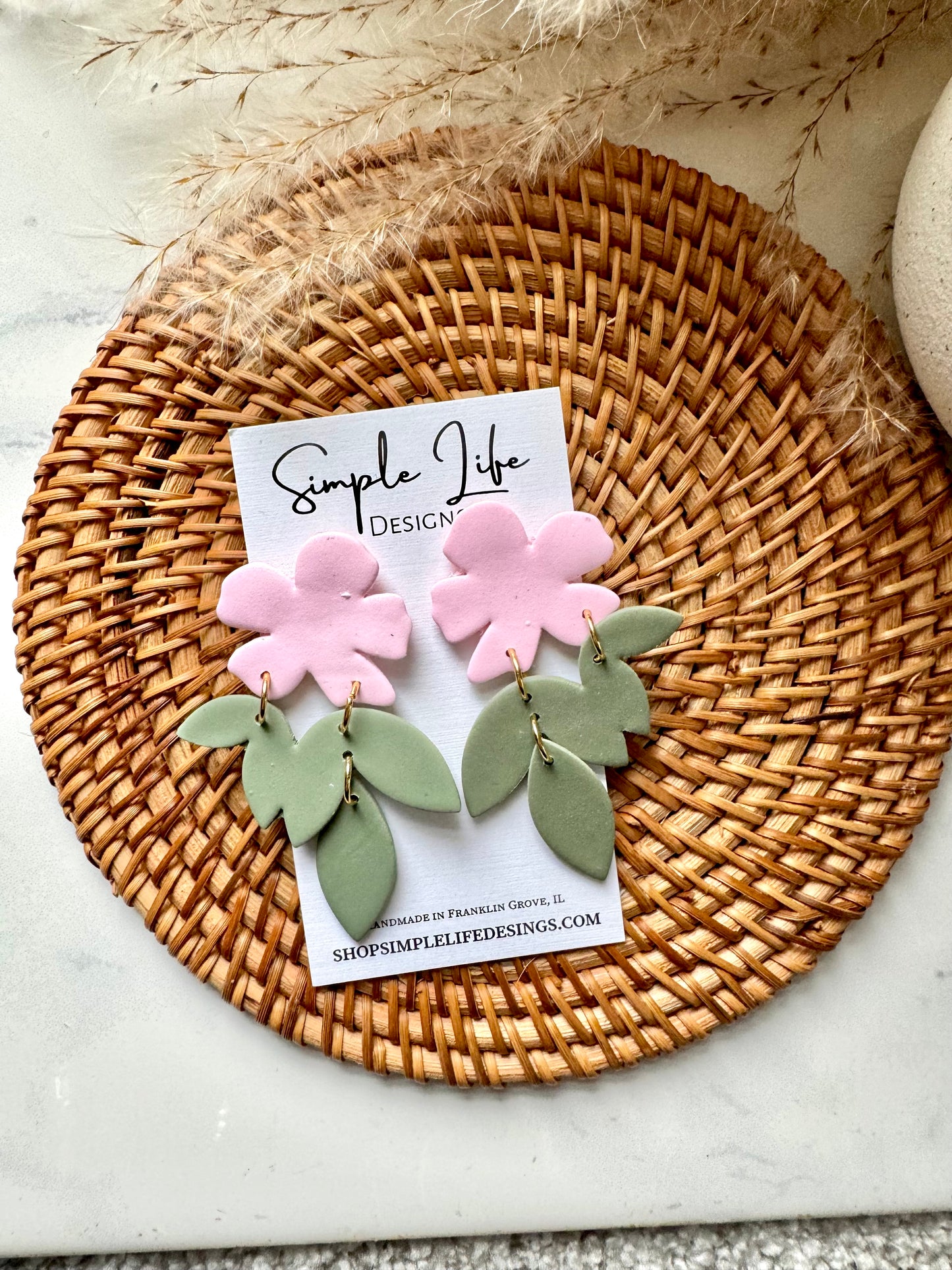 Pink and Green Florals Statement Earrings