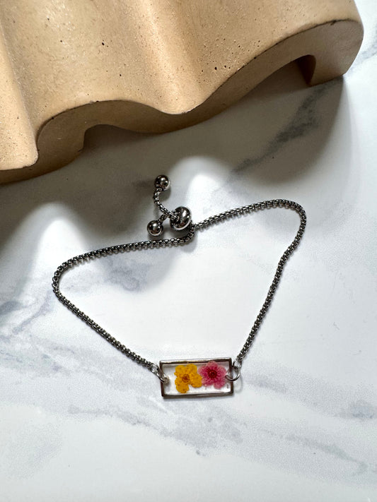 Yellow and Pink Flower Rectangle Bracelet