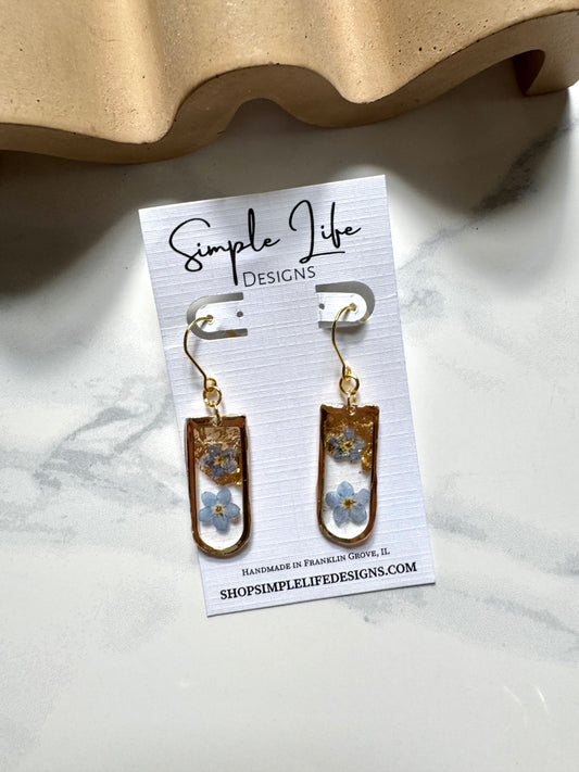 Gold Leaf and Forget Me Not Dangles