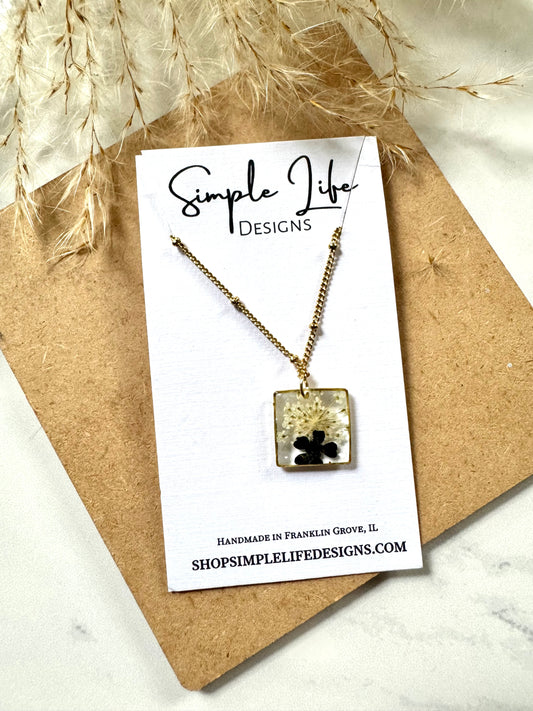 Black Lace Flower Square Necklace