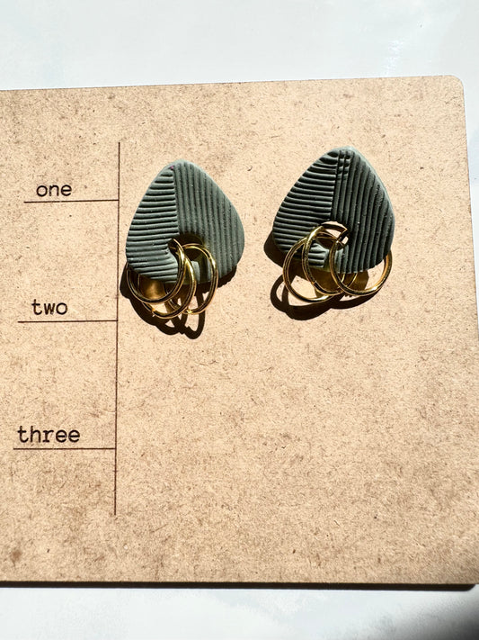 Organic Triangle Sage Texture Jump Ring Studs