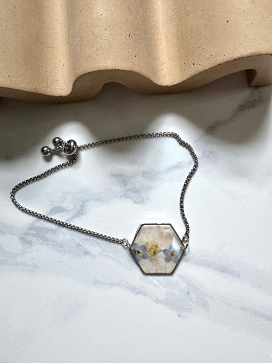 Forget Me Not Flower Hexagon Bracelet