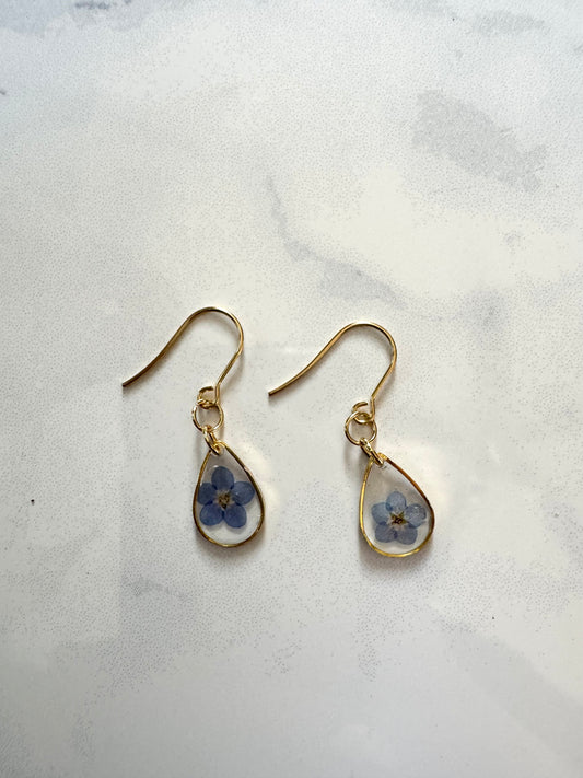 Forget Me Not Teardrop Gold Dangles