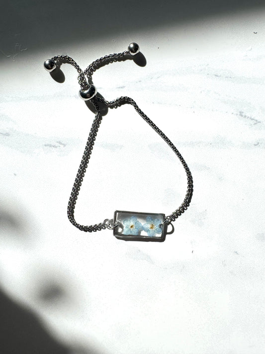 Forget Me Not Flower Silver Rectangle Bracelet