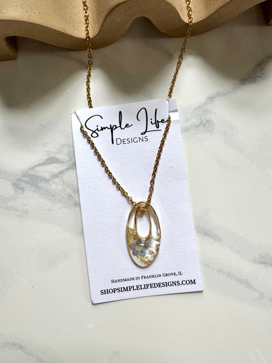 Forget Me Not Gold Flower Oval