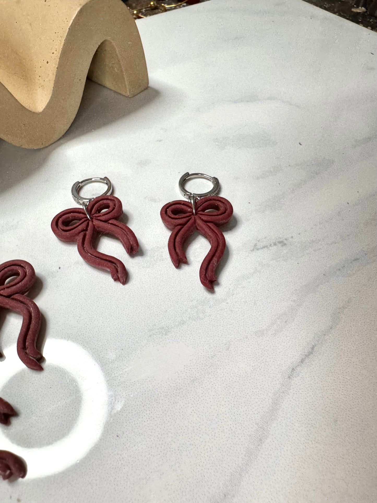 Bow Huggie Hoops- Maroon