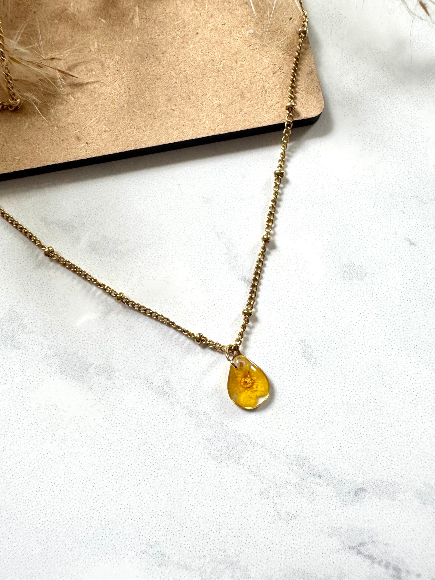 Yellow Flower Tear Drop Necklace