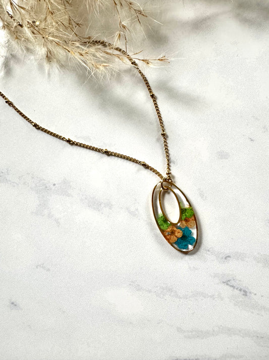 Multi Color Flower Oval Necklace