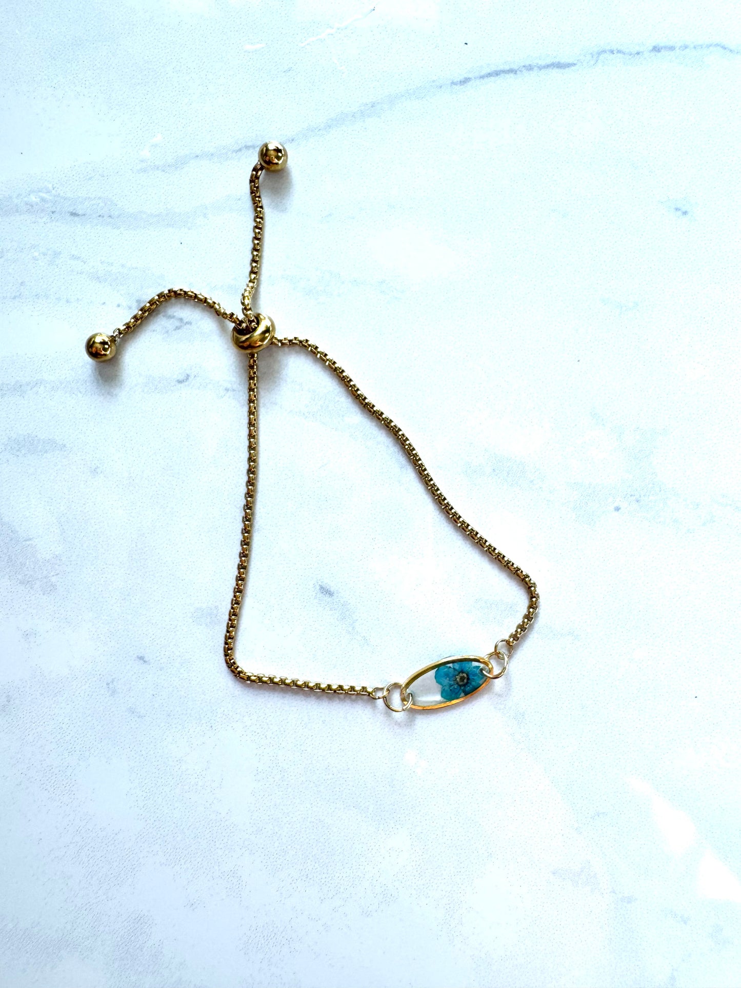 Blue Flower Oval Gold Bracelet