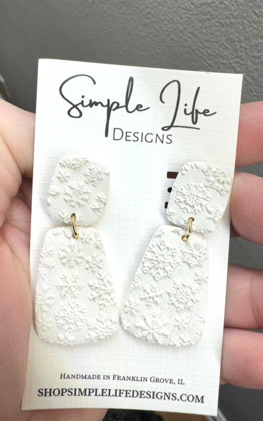 White Sparkle Snow Flake Texture Dangles