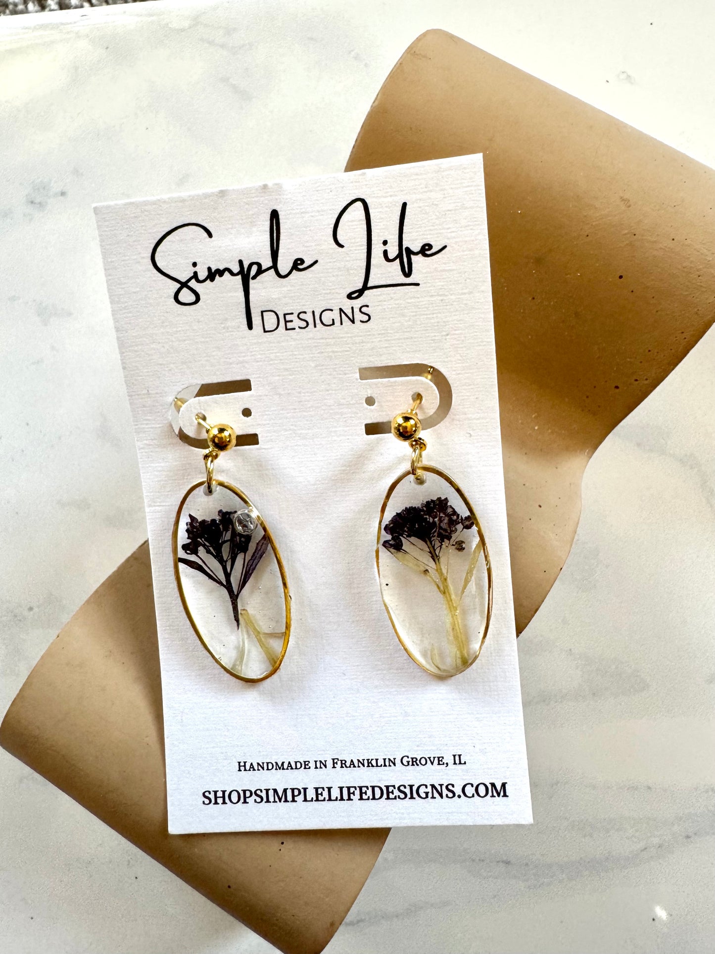 Black Floral Gold Dangles