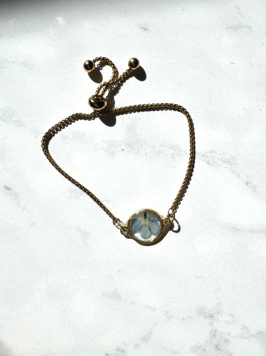 Blue Flower Gold Circle Bracelet