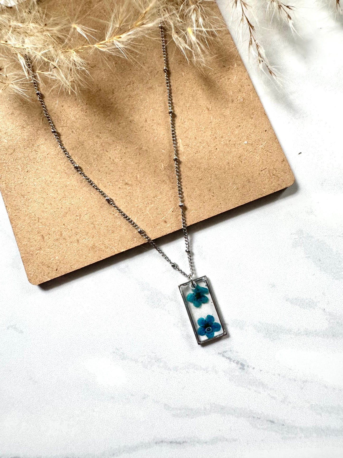 Blue Flower Rectangle Necklace