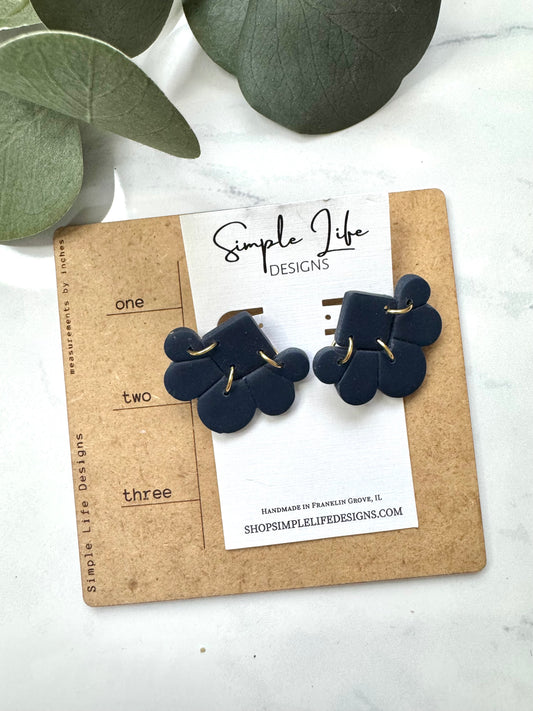 Navy Scalloped Fan Studs