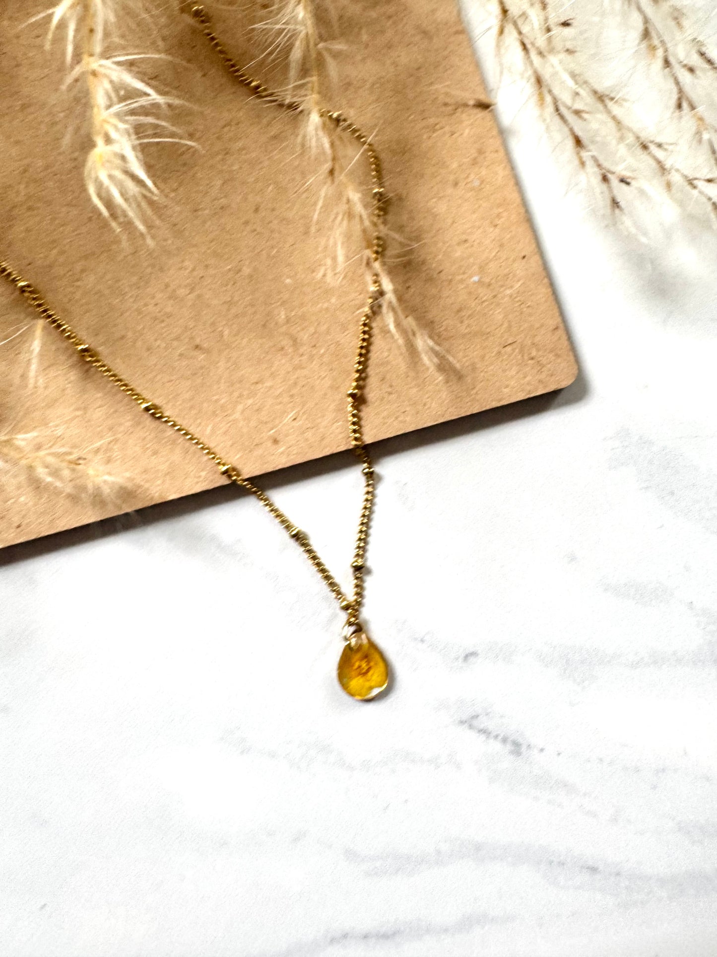 Yellow Flower Tear Drop Necklace