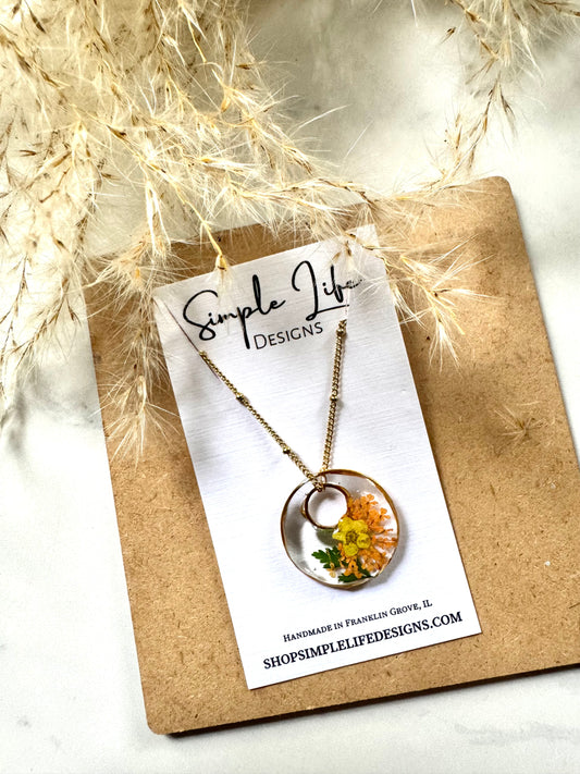 Yellow and Orange Flower Circle Cut Out Necklace