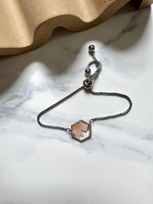 Pink Flower Hexagon Bracelet