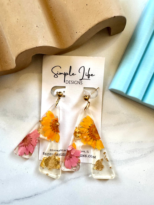 Pink and Orange Flower Dangles