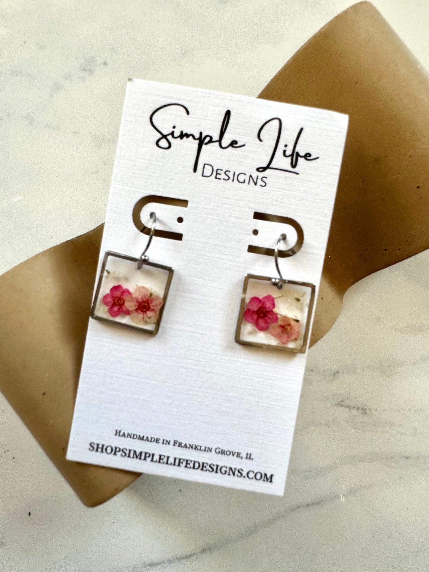 Pink Flower Square Dangles