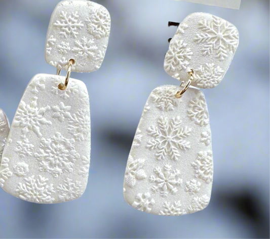 (Copy) White Sparkle Snow Flake Texture Dangles