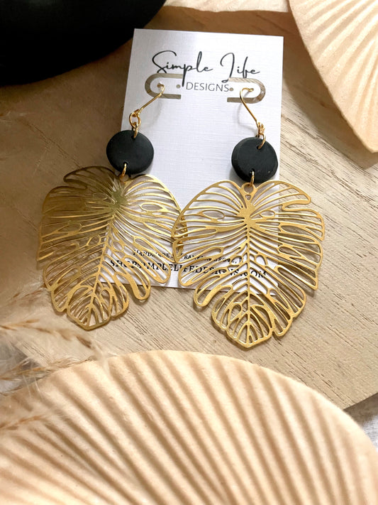 Large Monstera Dangles- Gold