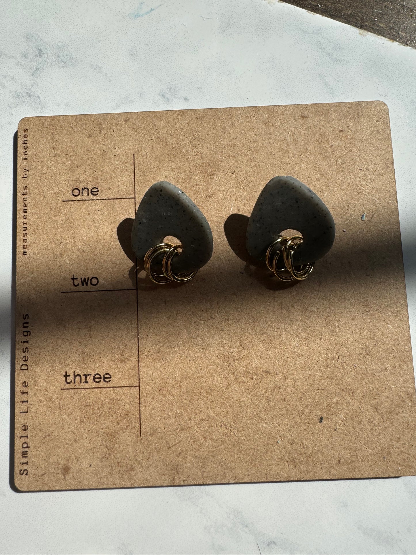 Organic Triangle Granite Texture Jump Ring Studs