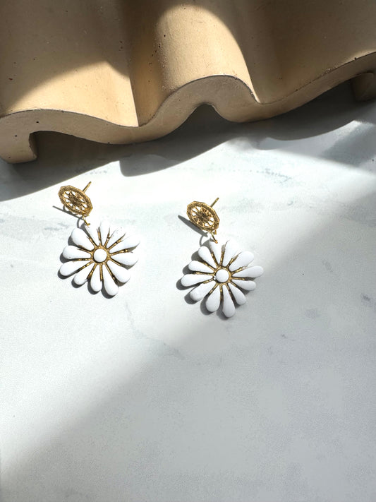 Boho Flower Dangles- Gold Stud
