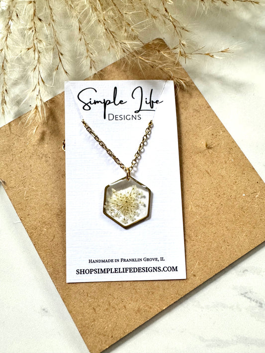 Lace Flower Hexagon Necklace