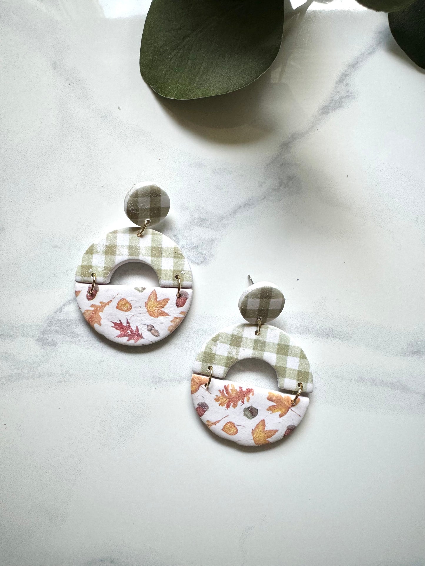 Autumn Leaves and Plaid Clay Dangles